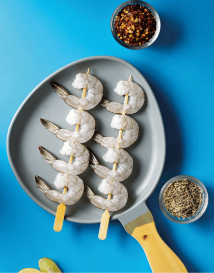 Raw Peeled & Deveined, Tail On Skewers