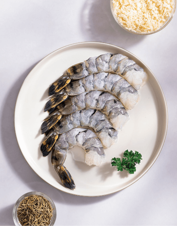 Black Tiger Shrimp – Peeled & Deveined Tail On – GoldenCoast Foods